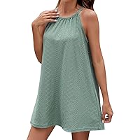 Sundresses for Women 2024 Sundresses for Women 2024 Solid Color Sexy Fashion Texture Loose Fit with Sleeveless Halter Summer Dresses Army Green Small