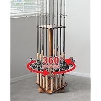 Ghosthorn Fishing Rod Holders for Garage 360 Degree Rotating Fishing Pole Rack, Floor Stand Holds up to 16 Rods Wood Fishing Gear Equipment Storage Organizer, Fishing Gifts for Men