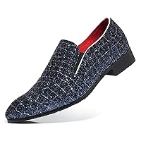 Mens Loafers Blue Glitter Formal Wedding Dress Casual Boys Prom Non Slip Dance Shoes