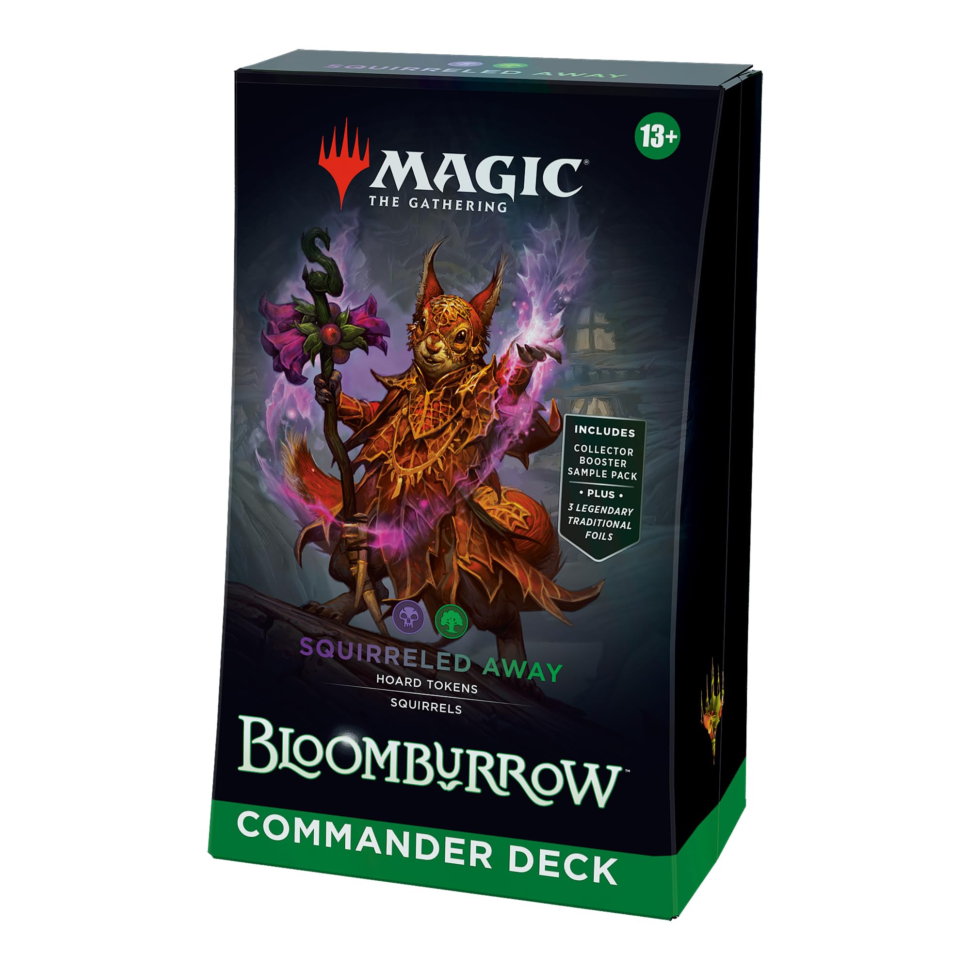 Magic: The Gathering Bloomburrow Commander Deck - Squirreled Away (100-Card Deck, 2-Card Collector Booster Sample Pack + Accessories)