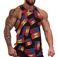 USA Grenada Flag Men's Workout Tank Top Casual Sleeveless T-Shirt Tees Soft Gym Vest for Indoor Outdoor S