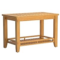 Zoopolyn Bamboo Shower Bench Stool with Storage Shelf Shower Bath Seat for Shaving Legs in Bathroom & Inside Shower Natural