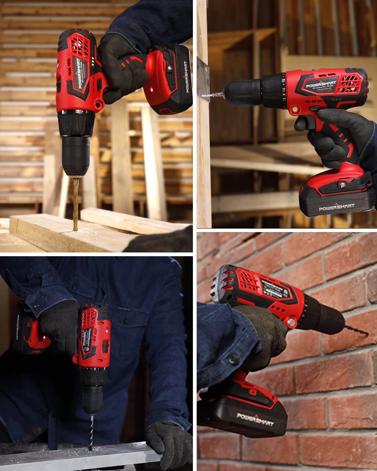 PowerSmart Cordless Drill Driver, 20V Drill Driver Brushes, 300 in-lb Torque Impact Drill Driver, 3/8'' Chuck, Power Drill Driver Built-in LED, 1.5Ah Lithium-Ion Battery & Charger Included