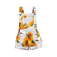 Ayalinggo Toddler Baby Girl Sunflower Print Overalls Shorts with Pocket Suspender Trousers Cute Summer Clothing Outfit