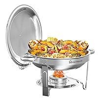 Chafing Dish Buffet Set 5QT 1 Pack, Round Chafing Dishes for Buffet w/Lid Holder, Stainless Steel Chafers and Buffet Warmers Sets for Parties, Events, Wedding, Camping, Dinner