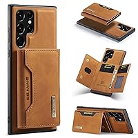 Magnetic Detachable Wallet Vintage Leather Stand Phone Case For Samsung Galaxy Note 20 Ultra/A03S (166.5mm)/A02S (164.2mm)/A21S Back Cover, Card Holder Bracket Anti-Shock Bumper(Tan,A03S (166.5mm) US)