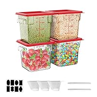 10 PCS Commercial Food Storage Containers with Lids: 4 QT Hot & Cold NSF Clear Square Food Storage Containers with Scales Handles for Restaurant Kitchen Storage Proof Dough, Measuring Spoons Included