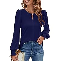 Blooming Jelly Womens Long Sleeve Dressy Casual Top V Neck Puff Sleeve Shirt Keyhole Blouse 2024