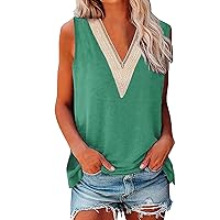 Women's Sleeveless Tank Tops Summer Tops For Women 2023 Trendy Causal Cute Tops Loose Fit Tie Dye Lace V Neck