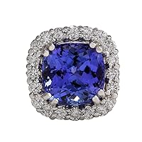 4.81 Carat Natural Blue Tanzanite and Diamond (F-G Color, VS1-VS2 Clarity) 14K White Gold Engagement Ring for Women Exclusively Handcrafted in USA