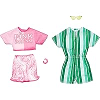 Barbie Fashions Doll Clothes and Accessories Set, 2-Pack for Barbie and Ken Dolls with 2 Complete Outfits