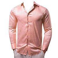 Shirts for Men Silk Satin Flower Long Sleeve Slim Fit Male Blouses Trun Down Collar Tops Breathable Clothing