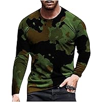 Mens Novelty Camo Print Tee Shirt Funny Graphic T-Shirt Fall Long Sleeve Tees Casual Workout Camouflage Shirts Tops