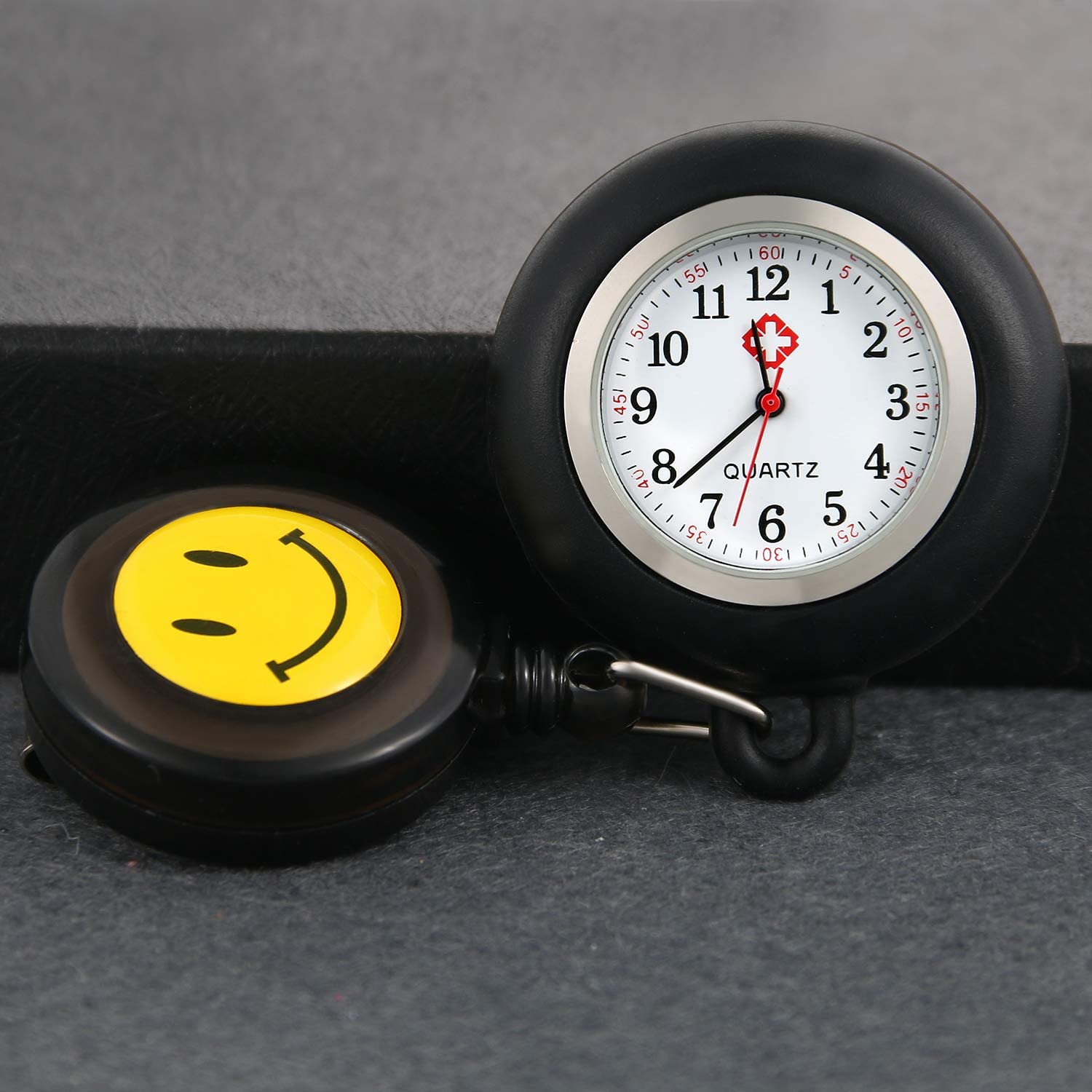 Lancardo Retractable Nurse Watches with Second Hand Clip-on Hanging Lapel Silicone Jelly Fob Pocket Watch Cute Cartoon Smile Round Face Arabic Markers for Doctor Nurses Women and Men