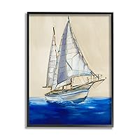 Stupell Industries Contemporary Sailboat Yacht Deep Blue Waves Neutral Sky Black Framed Wall Art, 11 x 14