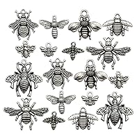 Youdiyla 80PCS Bee Charms Collection - Antique Silver Tone Honey Bee Fly Insect Metal Pendants for Jewelry Making DIY Findings (HM119)