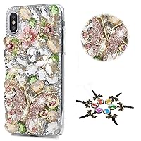 STENES Sparkle Case Compatible with T-Mobile REVVL 6X Pro 5G Case - Stylish - 3D Handmade Bling Butterfly Flowers Rhinestone Crystal Diamond Design Girls Women Cover - Pink