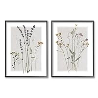 Delicate Wildflower Herb Sprigs Lavender Nature Botanicals 2pc set Framed Wall Art, Design by Carol Robinson