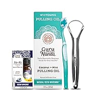 GuruNanda Coconut & Peppermint Oil Pulling (8 Fl.Oz) with Tongue Scraper with Cold-pressed Black Seed Oil (2 Fl.oz)
