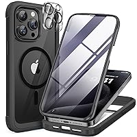 Miracase Magnetic for iPhone 15 Pro Case [Compatible with MagSafe] Full-Body Bumper Phone case with Built-in Glass Screen Protector& Camera Protector, Military Drop Proof 15 Pro Cover 6.1 inch, Black