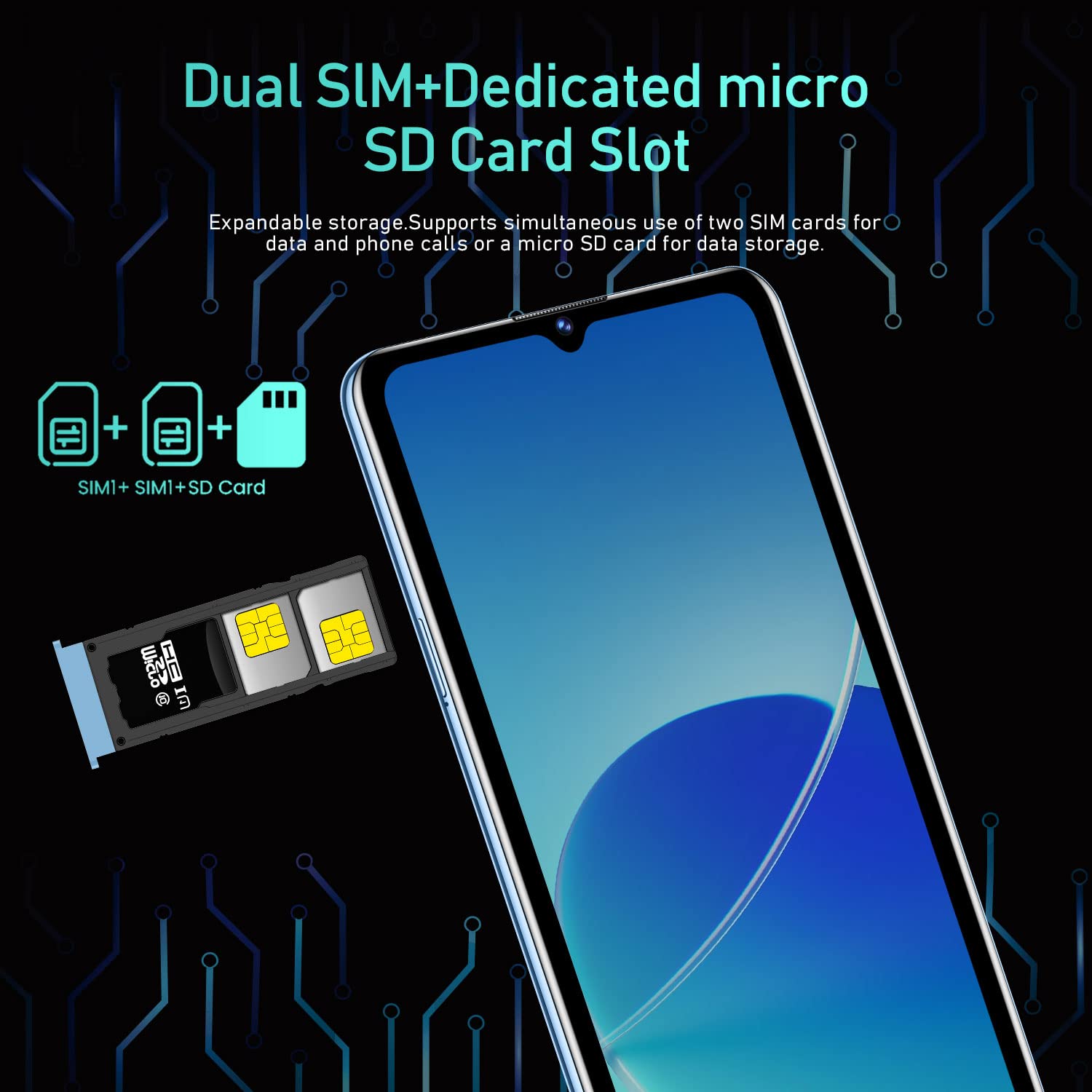GAMAKOO K50 Unlocked Cell Phones 128GB+4GB 6.53” HD+ Screen Dual SIM Octa Core 5380mAh Battery 4G Android Smartphone (Blue)