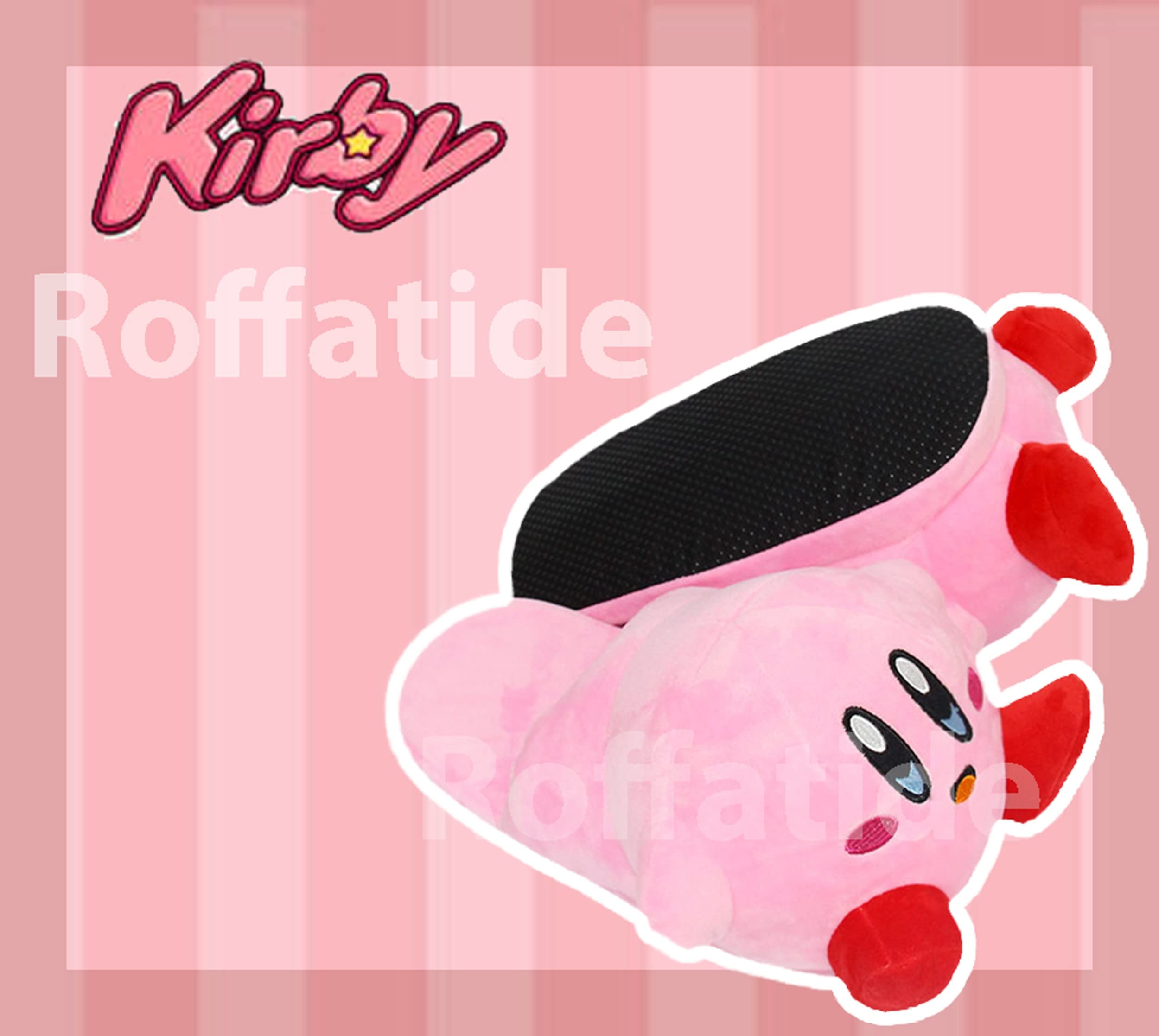 Roffatide Anime Kirby Cute Plush Open Back Floor Slippers Indoor Shoes Fuzzy Slippers with Rubber Sole for Women Pink