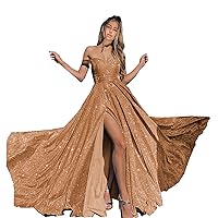 Women's Off The Shoulder Sequins Prom Dress High Split Evening Gown Long Formal Party Gown