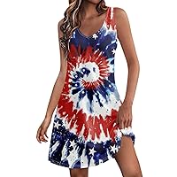 2024 Womens Summer V Neck Mini Dresses,Casual Loose Sleeveless Sundress Tank with Pockets,Beach Vacation Shirts