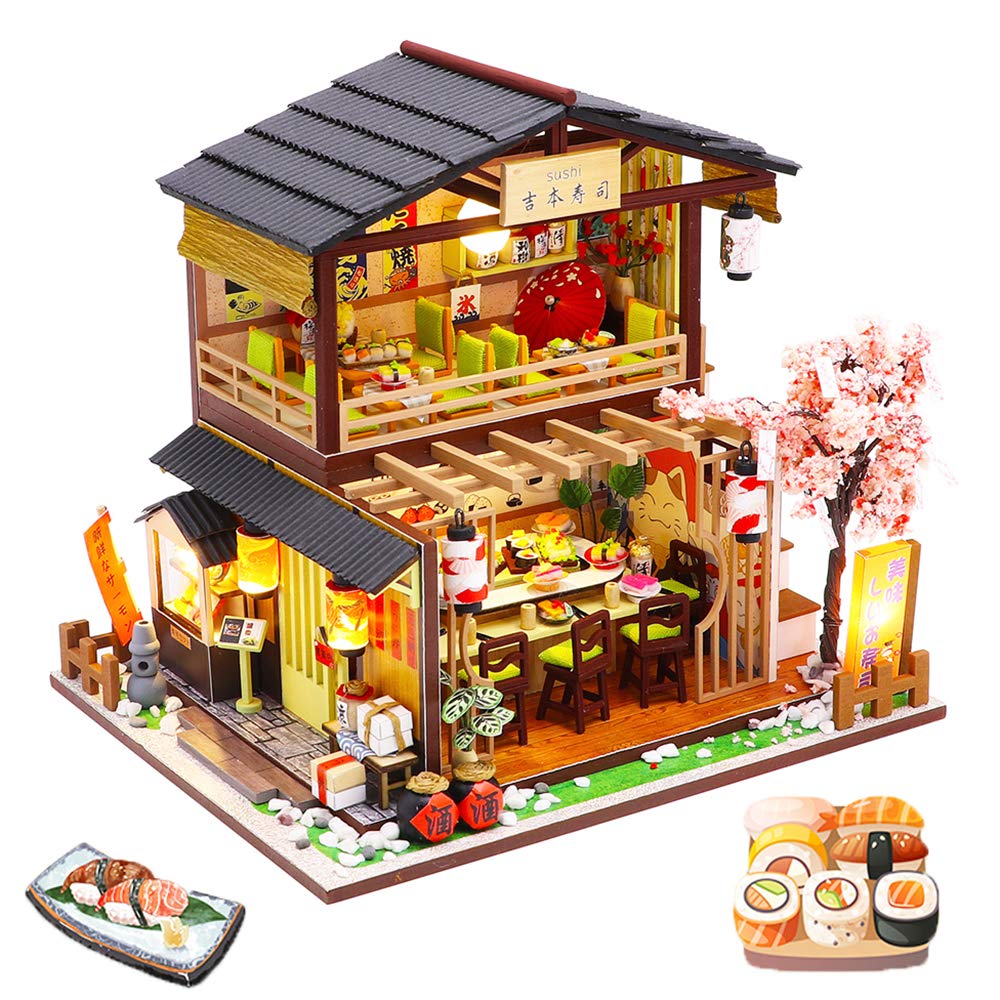 Spilay DIY Dollhouse Miniature with Wooden Furniture,Handmade Japanese Style Home Craft Model Mini Kit with Dust Cover & Music Box,1:24 3D Creative Doll House Toy for Adult Teenager Gift