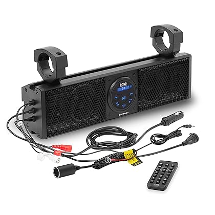 BOSS Audio Systems BRT18A ATV UTV Sound Bar System - 18 Inches Wide, IPX5 Rated Weatherproof, Bluetooth, USB, Amplified, 4-inch Speakers, 1 Inch Tweeters, Easy Installation for 12 Volt Vehicles, Black