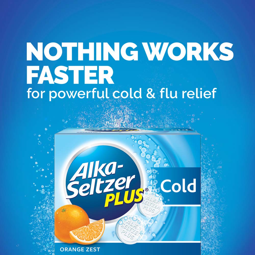 Alka-Seltzer Plus Cold Medicine, Sparkling Original Effervescent Tablets for Adults with Pain Reliever/Fever Reducer, Sparkling Original, 36 Count