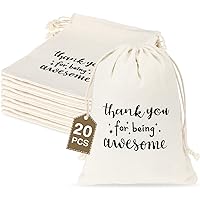 Fumete 20 Pcs Gift Drawstring Bags 5 x 7 Inch for Employee, Coworker, Colleague, Thank You for Being Awesome Bags, Thank You Gift Bags, White Drawstring Bags, Lovely Gift Bag for Holiday Party