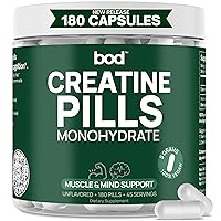 Creatine Monohydrate Pills - Muscle Builder, 180 Capsules 5G, 45 Servings, Vegan, Pre/Post-Workout, | Creatine Capsules for Women and Men, Micronized, Instantized, Powder Tablet Gummy Alt, Creatina