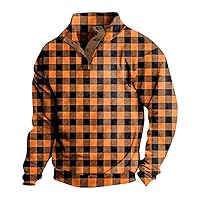 Mens Corduroy Shirt Fashion Button Up Plaid Striped Sweatshirt Mock Neck Long Sleeve Sweaters With Elbow F45