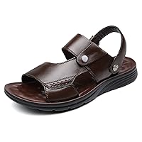 Mens Flat Sandal Summer Comfortable Leather Open-Toe Sandal Beach Walking Shoes for Outdoors Slippers