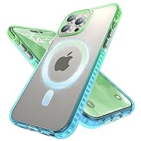 for iPhone 14 Pro Max Case MagSafe [Military-Grade Drop Protection], Colorful Frame with Four Corner Airbags and Clear Back, Shockproof Phone Case for iPhone 14 Pro Max Gradient Green Blue