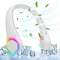 Bladeless Portable Neck Fan - Rechargeable Hands Free USB Personal Fan Battery Operated with LED lights for Home Office Travel Indoor Outdoor (Bladeless White)