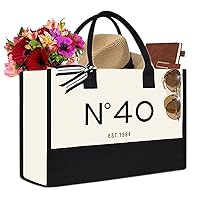 40th Birthday Gift Canvas Tote Bag for Women,N°40 EST.1984 Keepsake Beach Bag 40 Party Birthday Present for Her