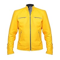Mens Dirk Samuel Detective Barentt Biker Gently Motorcycle Yellow Faux Leather Jacket