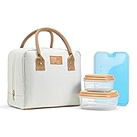 Lunch Bag For Women, Insulated Womens Lunch Bag For Work, Leakproof & Stain-Resistant Large Lunch Box For Women With Containers, Zipper Closure Bloomington Bag, Ivory Woven