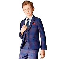 ELPA ELPA Boys 7-Piece Plaid Suits Slim Fit Little Kids and Big Youth Boy Suit Set