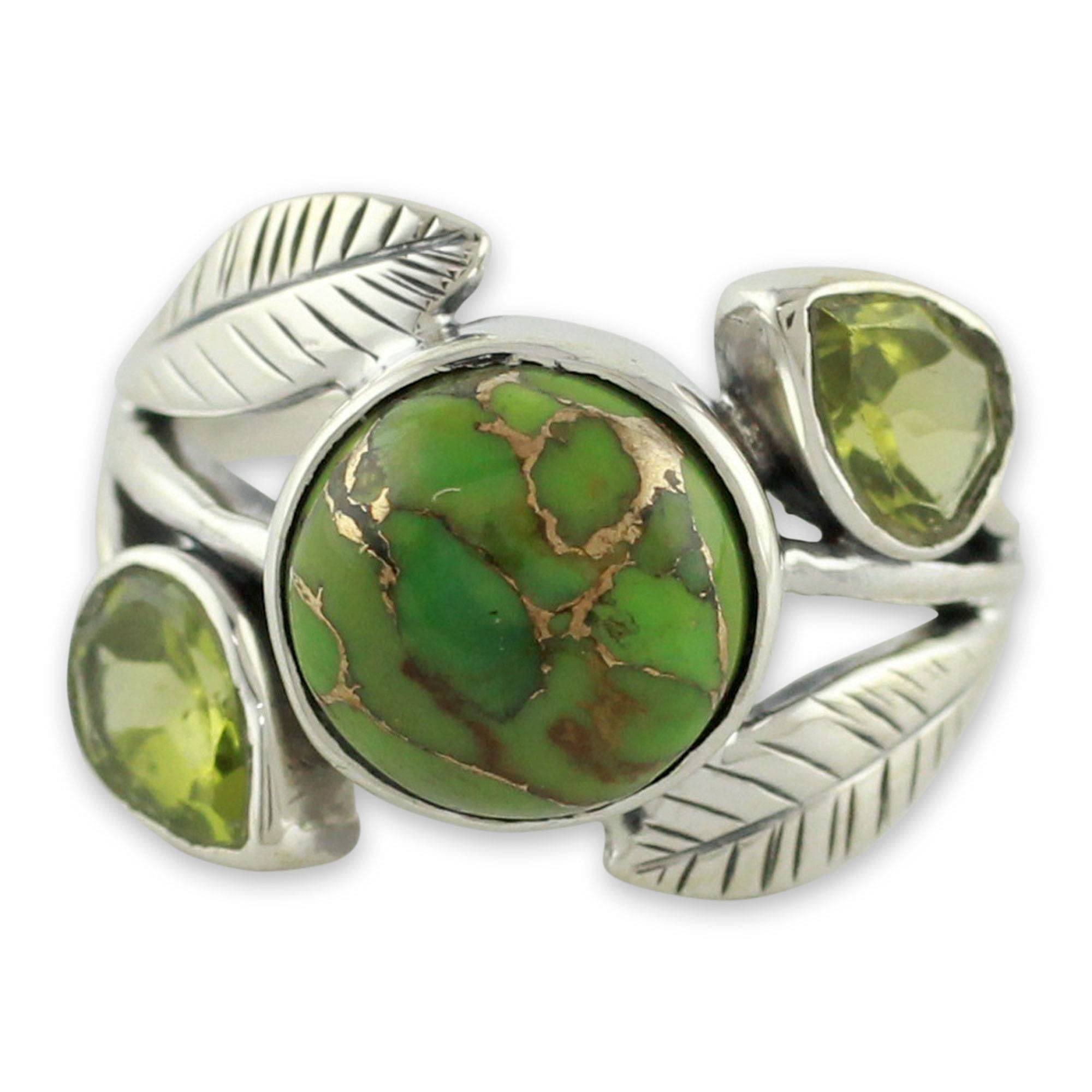 NOVICA Composite Green and Golden Turquoise .925 Sterling Silver Ring, Green Ivy'
