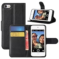 iPod Touch 7th 6th 5th Generation Case, Premium PU Leather Shockproof Wallet Case Book Flip Phone Case Cover with Credit Card Holder for Apple iPod Touch 7 (2019), iPod Touch 5/6 - Black