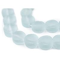 TheBeadChest Clear Aqua Flat Circular Java Recycled Glass Beads (15mm) - Full Strand of Faceted Bottle Glass Beads