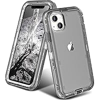 ORIbox for iPhone 15 Case Gray, [10 FT Military Grade Drop Protection], Transparent Heavy Duty Shockproof Anti-Fall Case for iPhone 15 Phone Case,6.1 inch,3 in 1, Crystal Gray