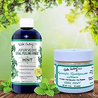 Ayurvedic Organic Sesame Oil Pulling for Teeth and Gums Mint Flavored Organic Oral Rinse Mouthwash & Remineralizing Tooth Powder for Instant Teeth Whitening & Fresh Breath