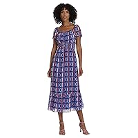 Maggy London Women's Smocked Waist Peasant Midi Dress Casual Date Night Out Guest of