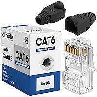 Cmple - Black Cat6 Cable 1000ft Bulk LAN Ethernet Cord 23AWG CMR Riser 10 Gbps 550 MHz + 50 Pack Black RJ45 Strain Relief Boots for Ethernet RJ45 LAN Cable Bundle