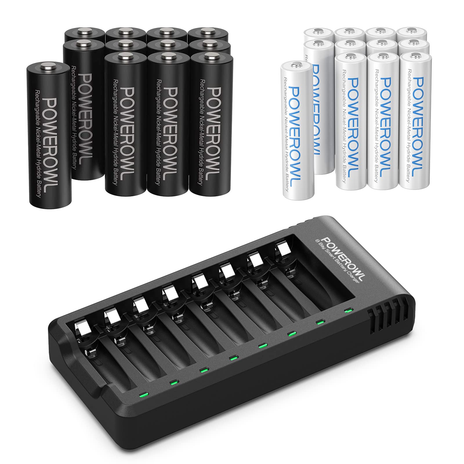 Rechargeable AA AAA Batteries w/Charger, 12&12 Count High Capacity Low Self Discharge Ni-MH Battery