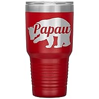 Papaw Bear Tumbler - Papaw Gift - 30oz Insulated Engraved Stainless Steel Papaw Tumbler Cup Red